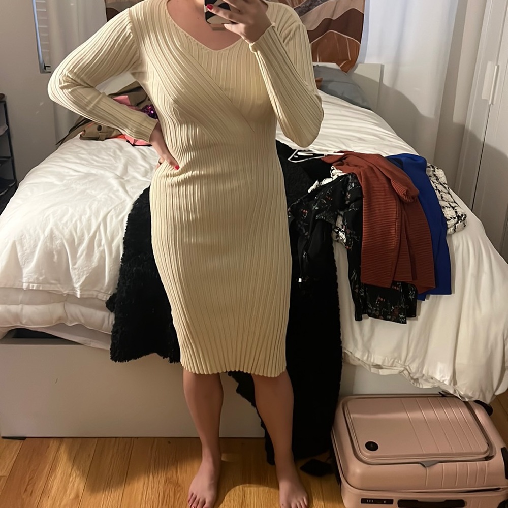 Beige knit dress